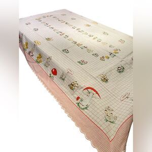 Vintage Mushroom Tablecloth Placemats Retro 70s Scalloped Grid Red Cap White